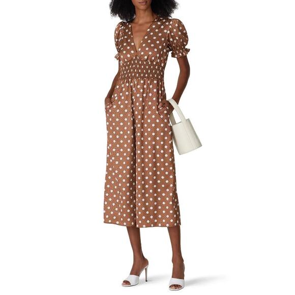 Slate & Willow Sketched Polka Dot Wide Leg Crop Jumpsuit Brown Women's Size 2 - Picture 1 of 14